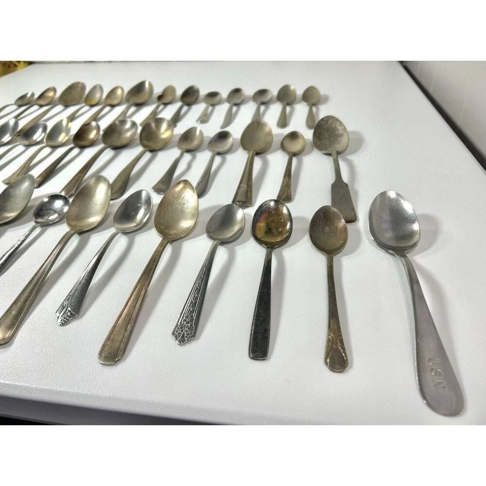 Lot Of 40 Antique Spoons Silverware Craft Lot Some Wear Rust